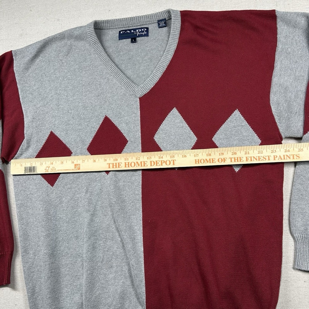 Vintage Faldo Pringle Sweater Mens L Geometric V Neck 90s Oversized Colorblock - Picture 4 of 7